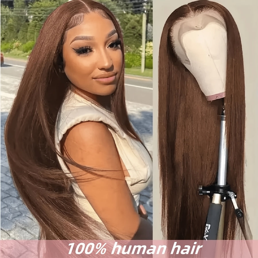 Chocolate Brown 13x6 HD Transparent Lace Front Wigs Human Hair With Baby Hair 180 Density Straight Glueless Wigs Pre Plucked Hairline 4# Brown Color